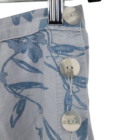 Vintage 80s Linen True Wrap Midi Skirt 12 Blue Monochromatic Floral Side Button - Picture 4 of 13